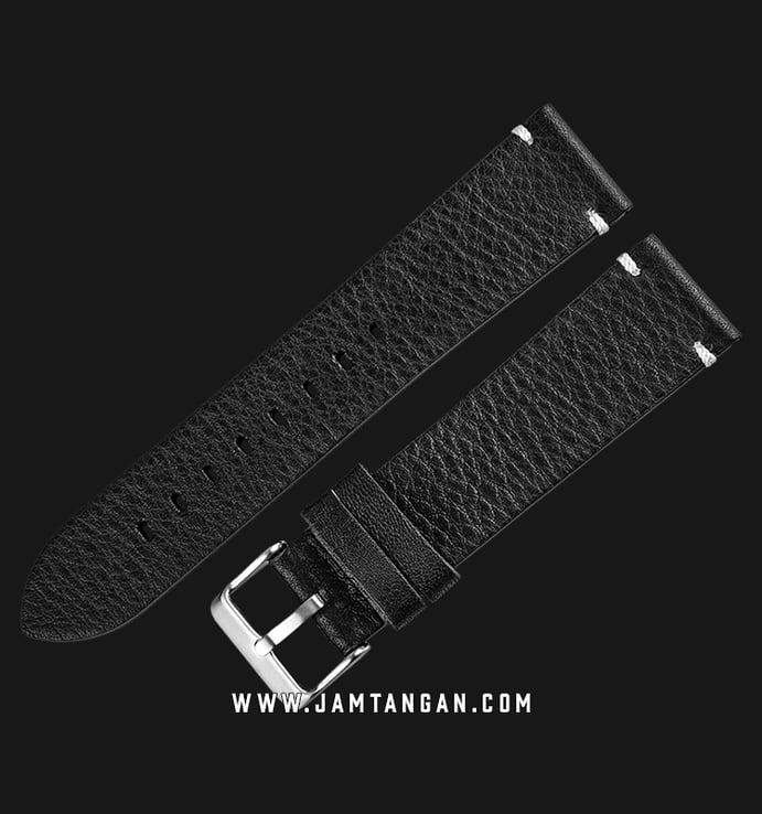 Strap Jam Tangan Leather Martini Novara C18001-22X20 Black 22mm Silver Buckle