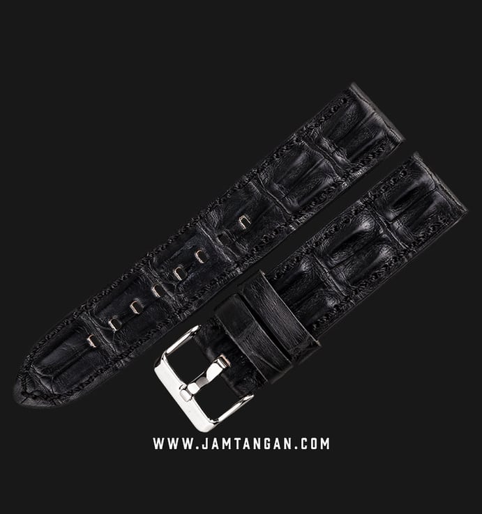 Strap Jam Tangan Martini Genuine Alligator E13901-22X22 22mm Black Leather - Silver Buckle