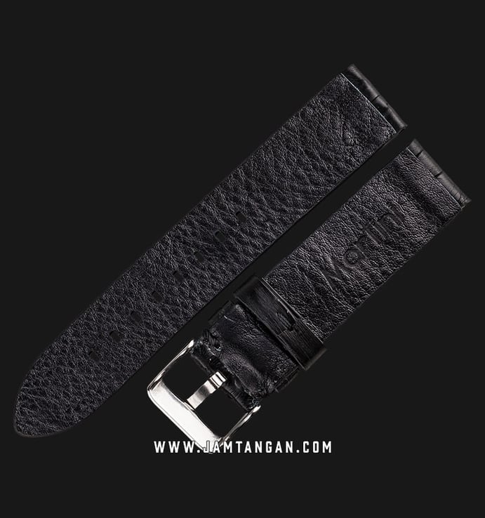 Strap Jam Tangan Martini Genuine Alligator E13901-22X22 22mm Black Leather - Silver Buckle