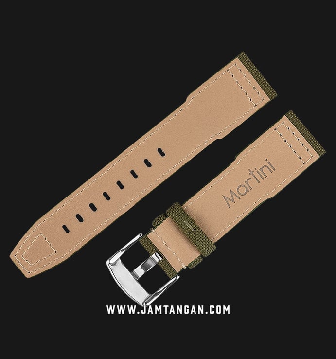 Strap Jam Tangan Fabric-Leather Martini Cordura I11504-22X20 Fren Green 22mm Silver Buckle