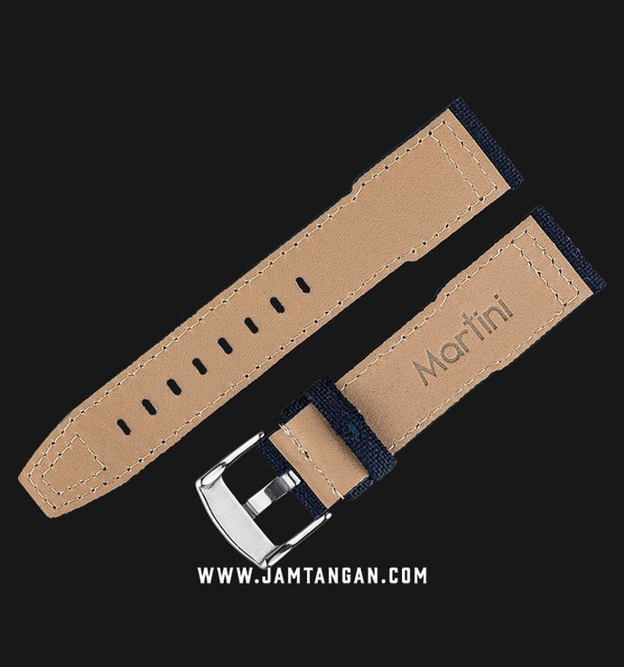 Strap Jam Tangan Fabric-Leather Martini Cordura I11505-22X20 Blue Denim 22mm Silver Buckle