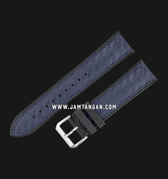 Strap Jam Tangan Leather-Rubber Martini Potenza N194_V2-22X20 Blue-Black 22mm Silver Bckl