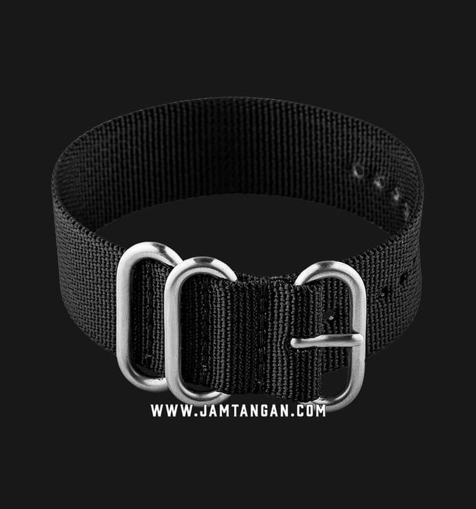 Strap Jam Tangan Fabric Martini Zulu 3 Ring ND-1-3B-20X20 Black 20mm Silver Buckle