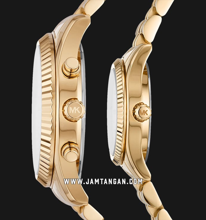 Michael Kors Lexington MK1047 His and Her Crystal Dial Gold Stainless Steel Strap