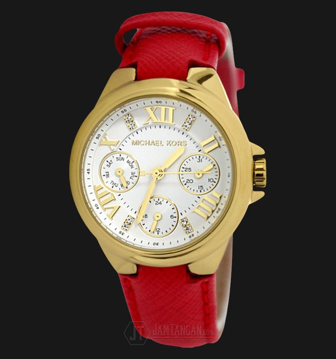Michael Kors MK2321 Camille Red Leather Gold Stainless Stell Ladies