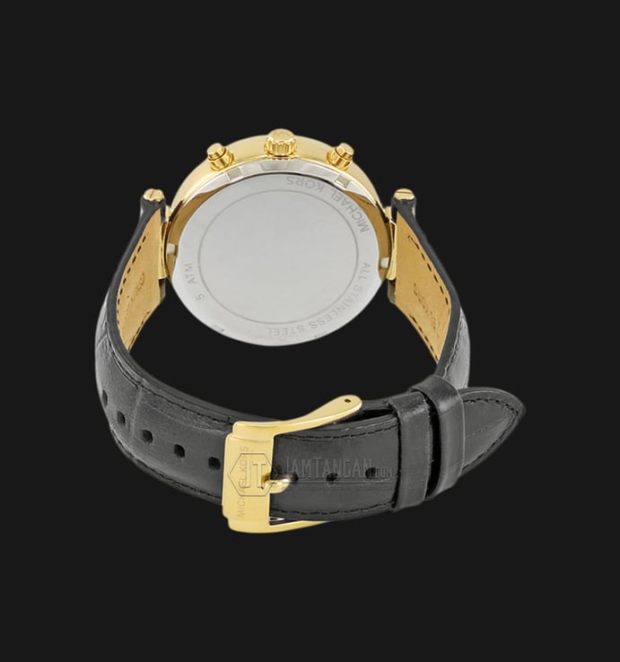Michael Kors MK2433 Sawyer Champagne Dial Black Leather Strap Watch