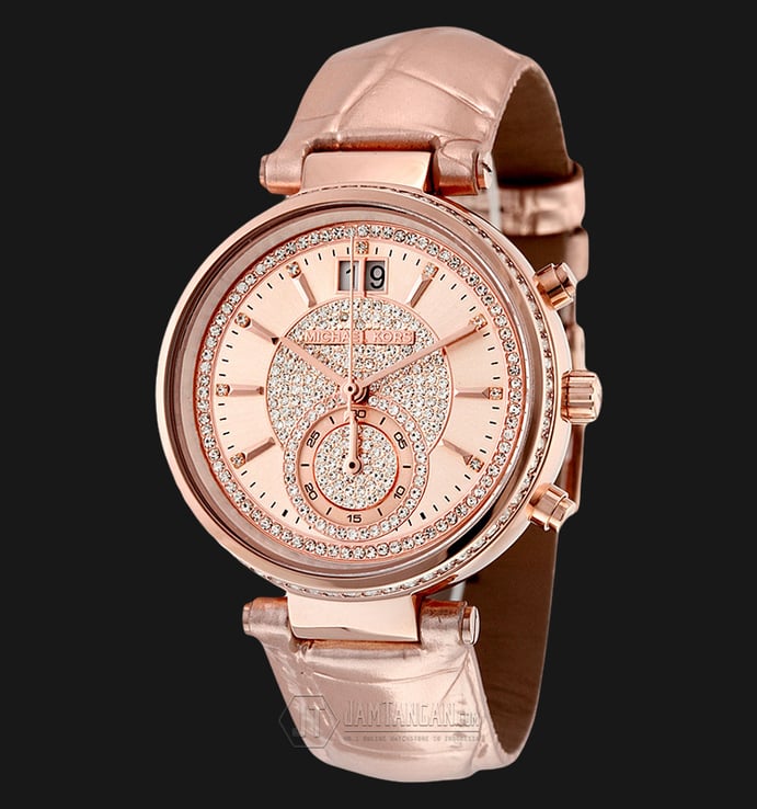 Michael Kors MK2445 Sawyer Rose Gold Crystal Pave Dial Leather Ladies Watch