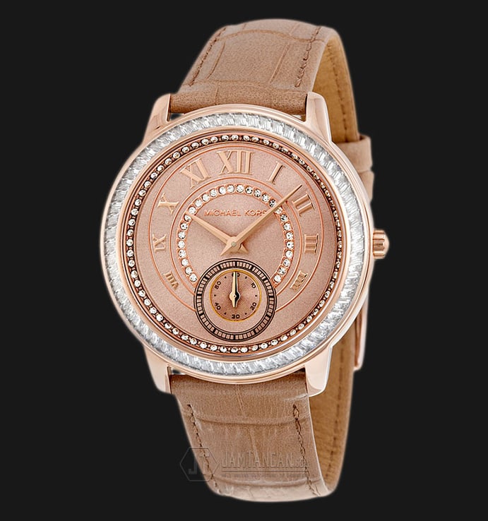 Michael Kors MK2448 Madelyn Rose Gold Dial Beige Leather Strap Watch