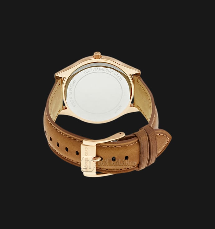 Michael Kors MK2465 Slim Runway Champagne Dial Brown Leather Strap Watch