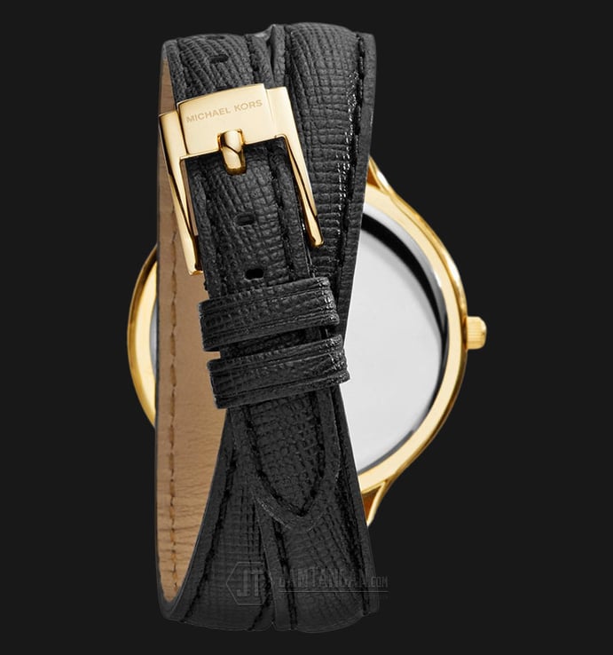Michael Kors MK2468 Slim Runway Gold Dial Black Leather Strap Watch