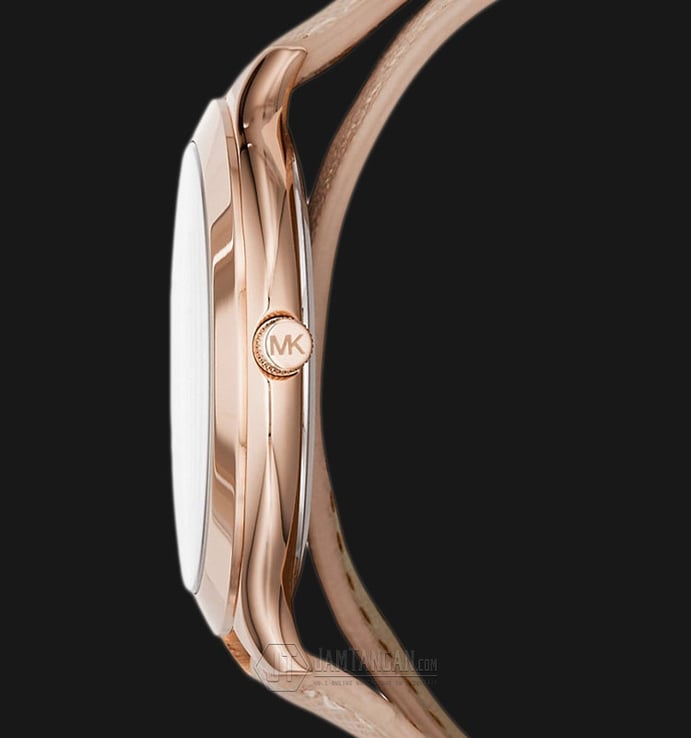 Michael Kors MK2469 Slim Runway Rose Gold Dial Beige Leather Strap Watch