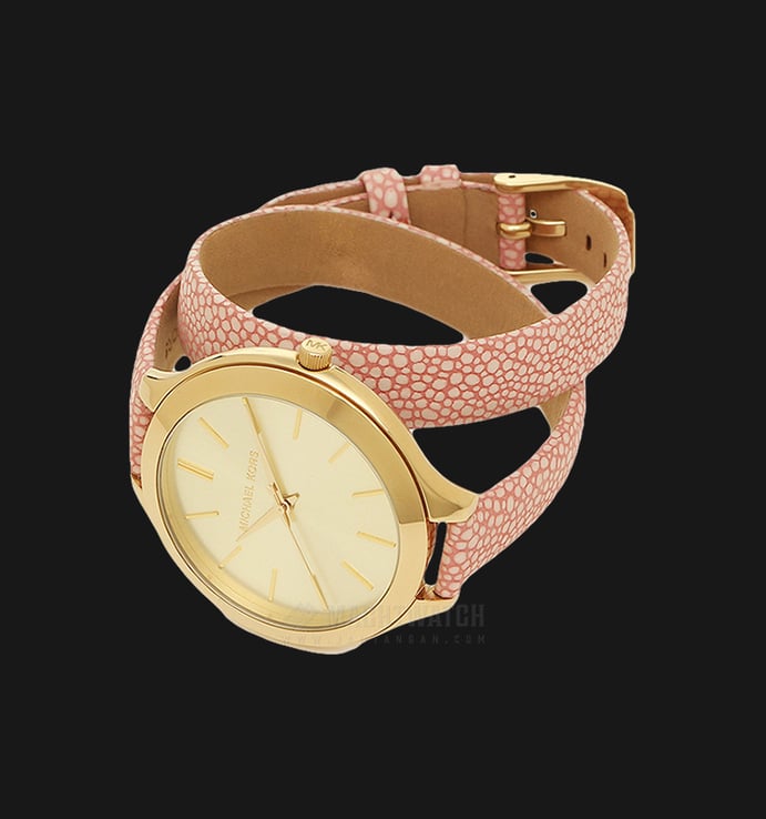 Michael Kors MK2476 Slim Runaway Gold Dial Pink Leather Strap Watch