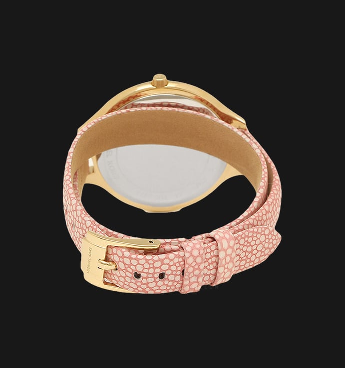 Michael Kors MK2476 Slim Runaway Gold Dial Pink Leather Strap Watch