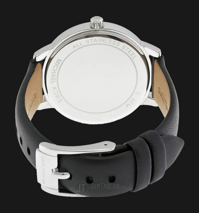 Michael Kors MK2518 Hartman Silver Tone Dial Black Leather Strap Watch
