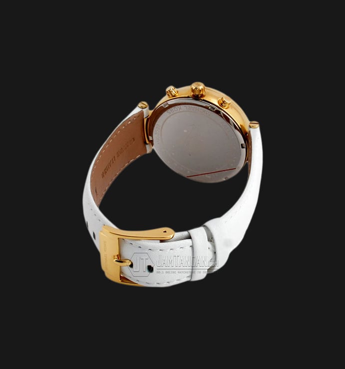 Michael Kors MK2528 Sawyer Gold Dial White Leather Strap Watch