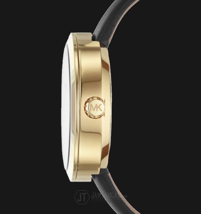Michael Kors MK2574 Garner Gold Dial Black Leather Strap Watch