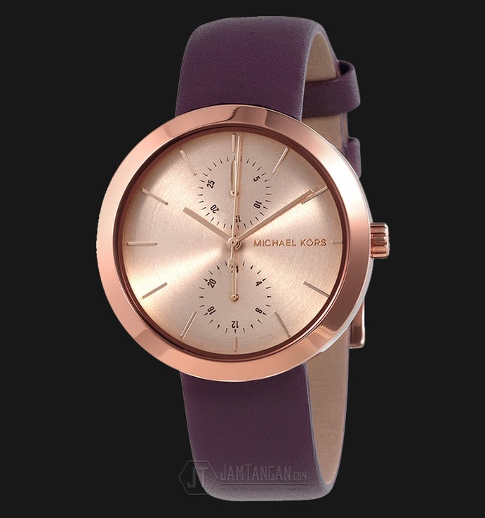 Michael Kors MK2575 Garner Rose Gold Dial Purple Leather Strap Watch