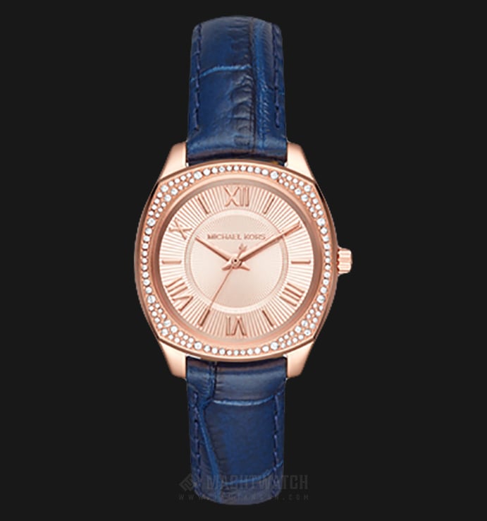 Michael Kors MK2593 Bryn Mini Watch Rose Gold Dial Blue Leather Strap