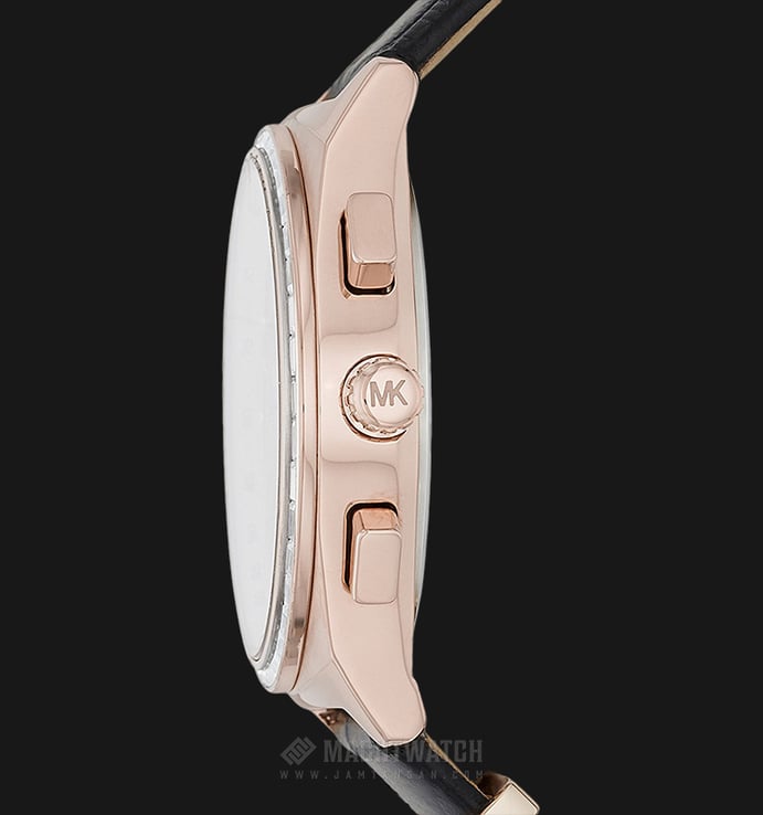 Michael Kors Vail MK2616 Ladies Rose Gold-tone Dial Black Leather Strap