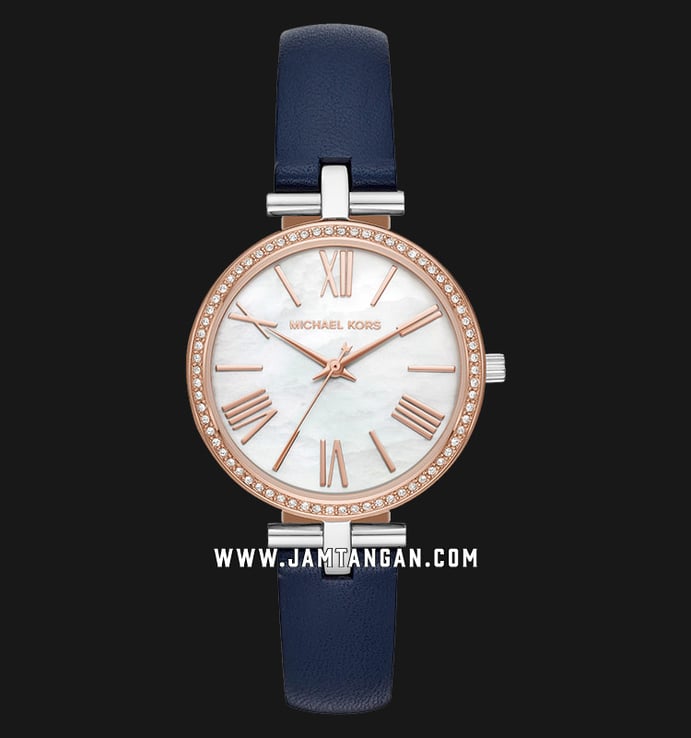 Michael Kors Maci MK2833 Diamond Accents Mother Of Pearl Dial Navy Leather Strap