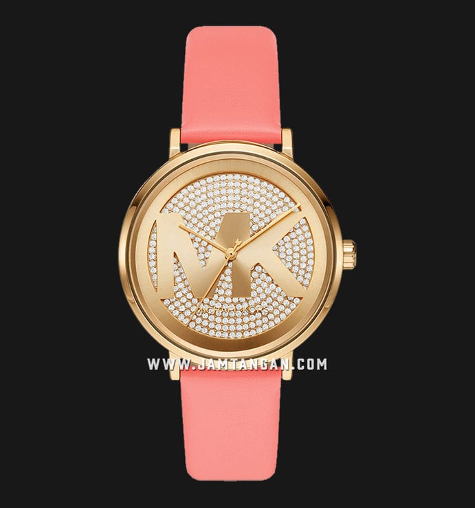 Michael Kors Outlet Addyson MK2964 Ladies Gold Crystal Dial Pink Leather Strap