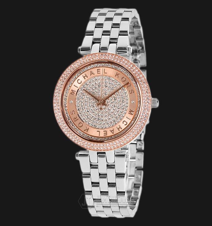 Michael Kors MK3446 Mini Darci Crystal Pave Dial Stainless Steel Strap Watch
