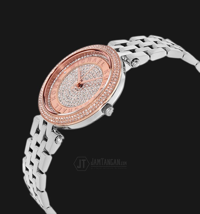 Michael Kors MK3446 Mini Darci Crystal Pave Dial Stainless Steel Strap Watch