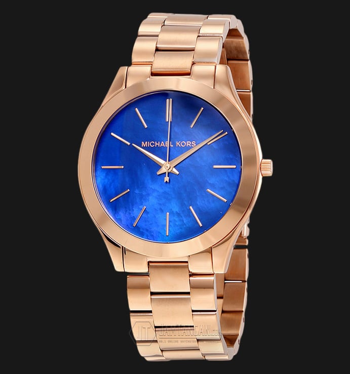 Michael Kors MK3494 Slim Runway Blue Dial Rose Gold Stainless Bracelet Watch