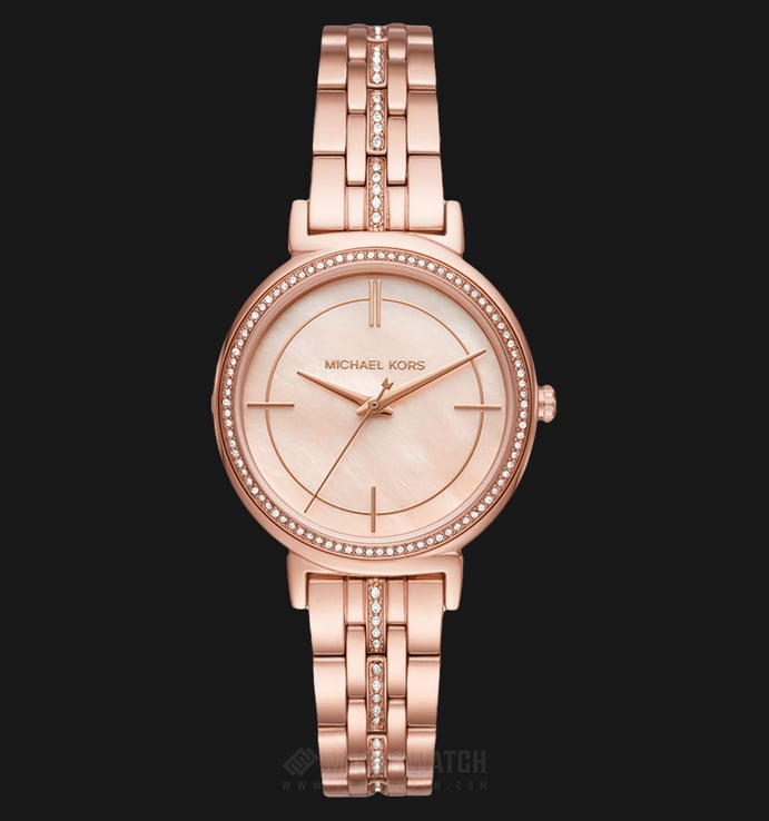 Michael Kors Cinthia MK3643 Ladies Rose Gold Mother of Pearl Dial Rose Gold Stainless Steel Strap