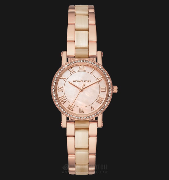 Michael Kors Petite Norie MK3700 Ladies Pink Mother of P Dial Rose Gold St. Steel with Ceramic Strap