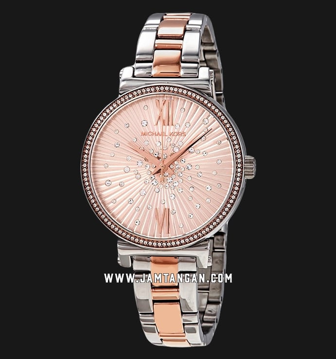 Michael Kors MK3972 Sofie Rose Gold Dial Dual Tone Stainless Steel Strap