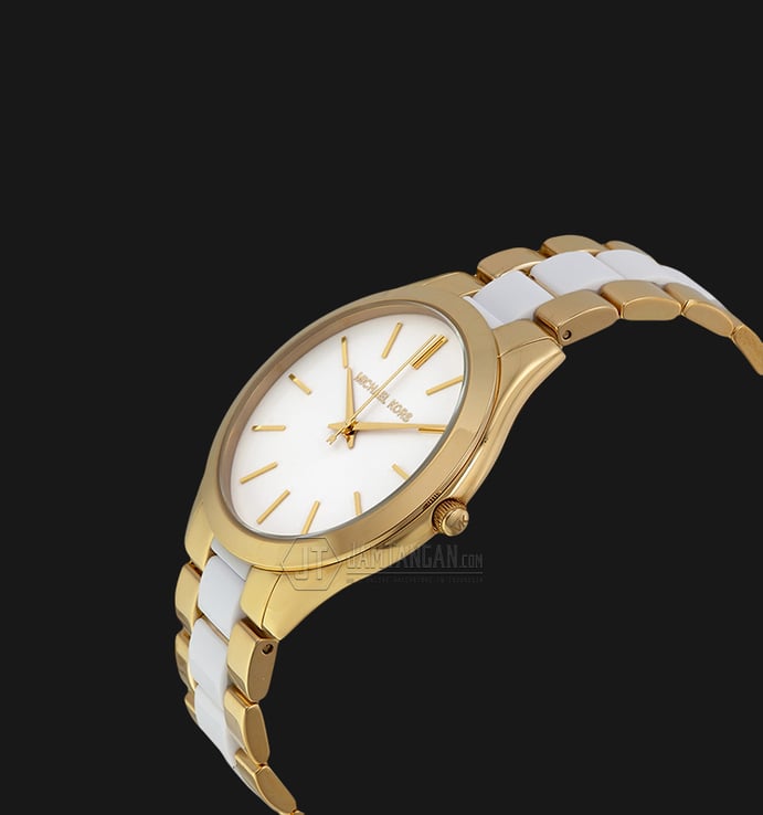 Michael Kors MK4295 Slim Runway White Dial Gold-tone and White Accetate Watch