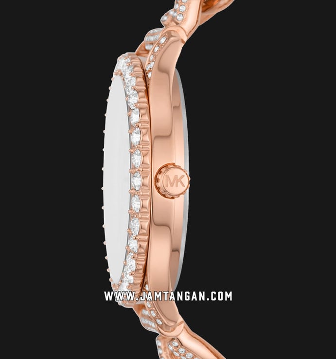 Michael Kors Layton MK4654 Ladies Silver Dial Rose Gold With Crystal Stainless Steel Strap