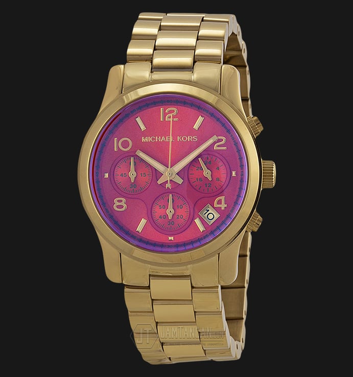Michael Kors MK5939 Runway Chronograph Iridescent Pink Dial Gold-tone Ladies