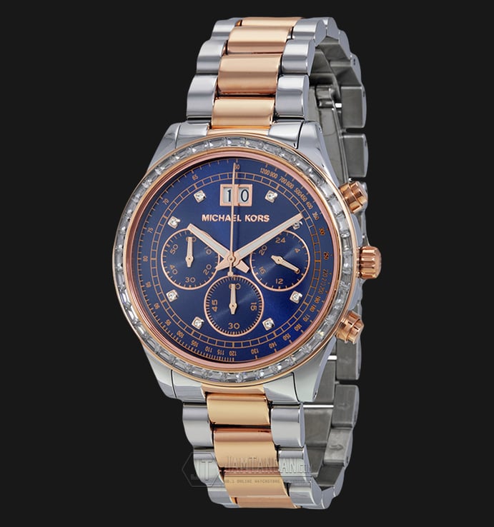 Michael Kors MK6205 Brinkley Chronograph Blue Dial Gold-tone Ladies Watch