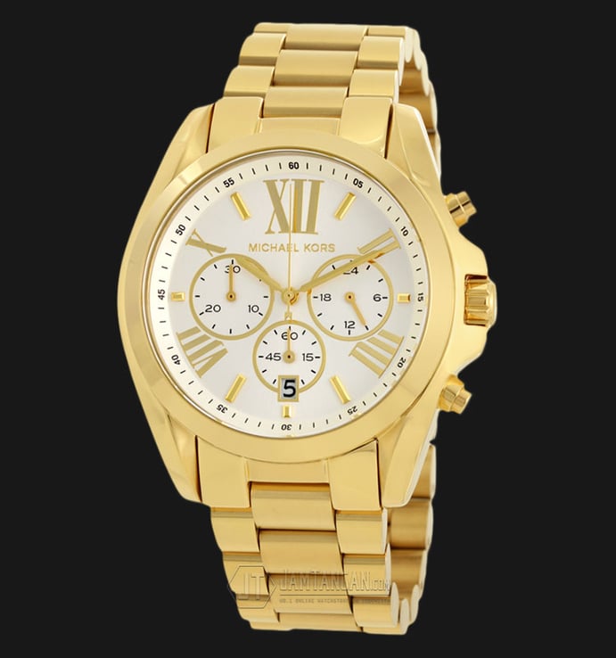 Michael Kors MK6266 Bradshaw Oversized Chrono Pearl Dial Gold Bracelet Watch