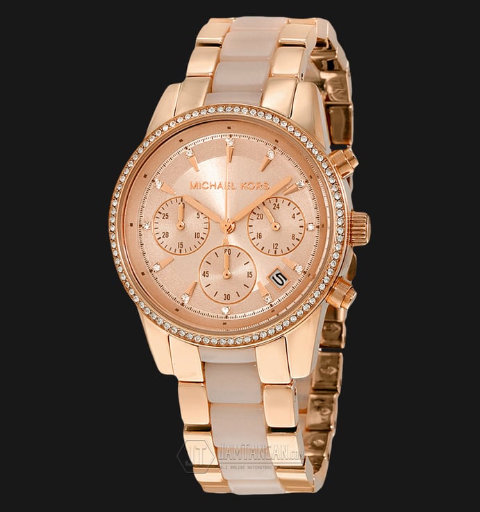 Michael Kors MK6307 Ritz Chronograph Rose Gold Dial Rose Gold Bracelet Watch