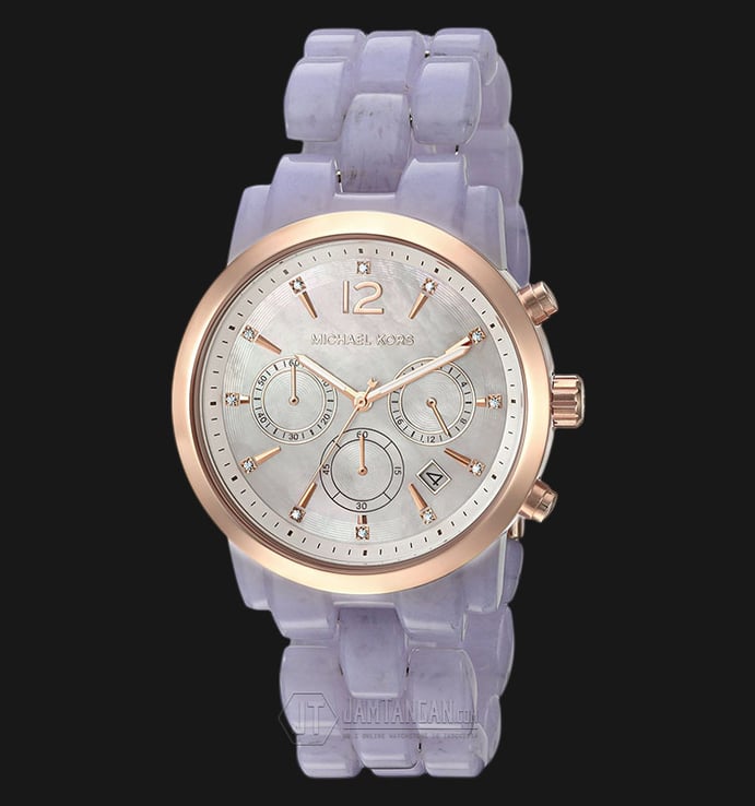 Michael Kors MK6312 Audrina Chronograph Pearl Dial Lavender Acetate Strap Watch