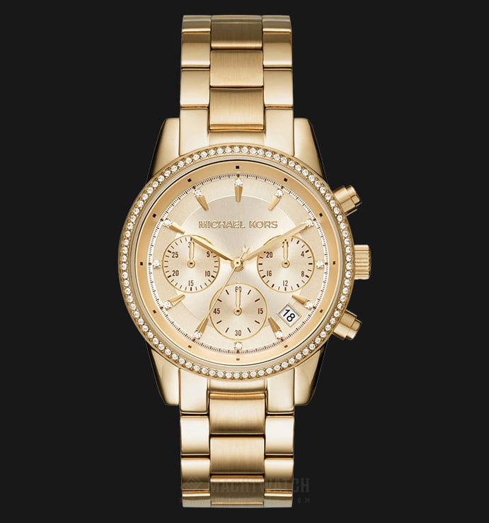 Michael Kors Ritz MK6356 Chronograph Gold Sunray Dial Gold Stainless Steel Strap