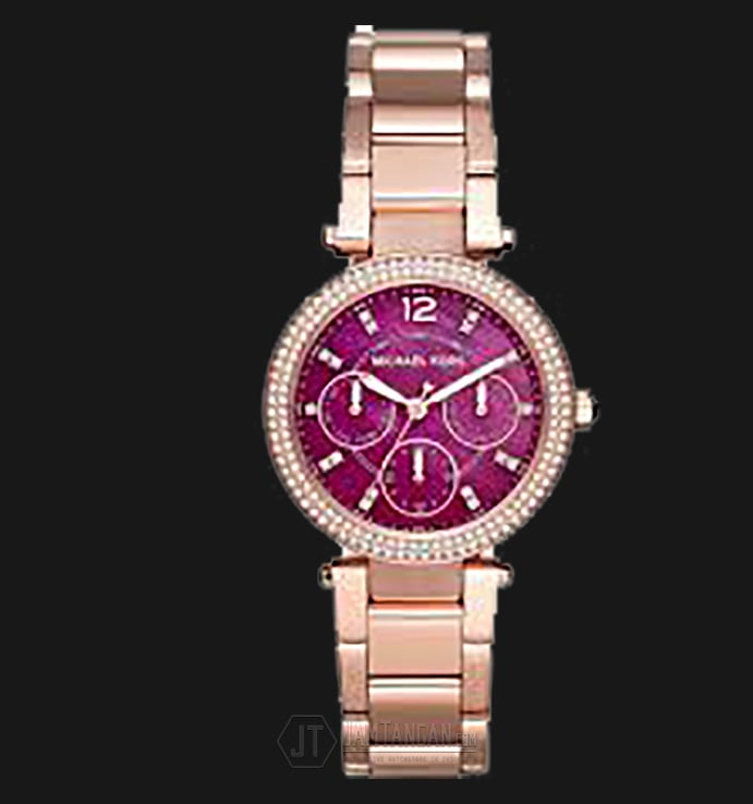 Michael Kors MK6403 Mini Parker Plum Mother of Pearl Rose Gold Leather Strap