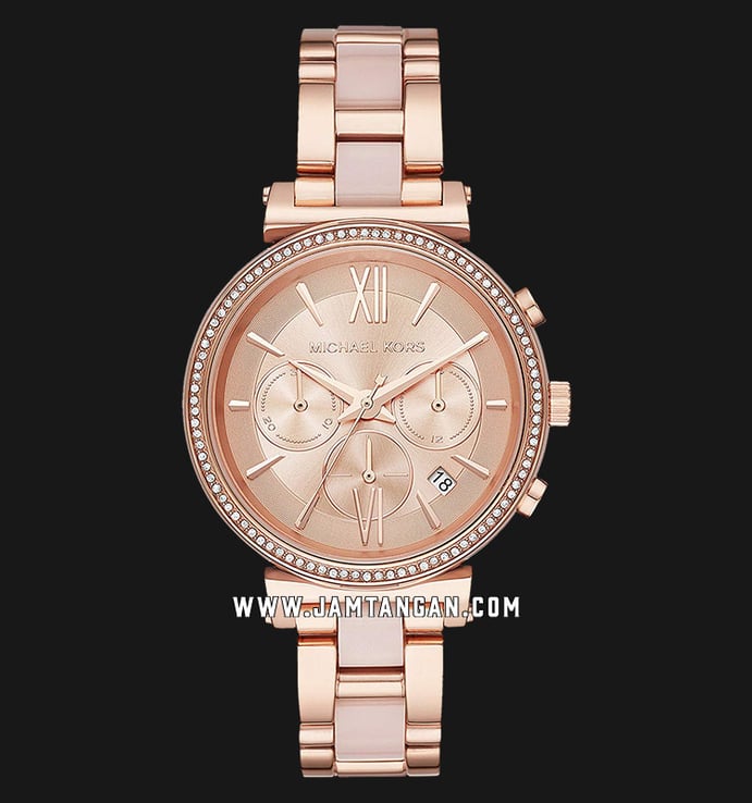 Michael Kors MK6560 Sofie Chronograph Rose Gold Dial Dual Tone Stainless Steel Strap