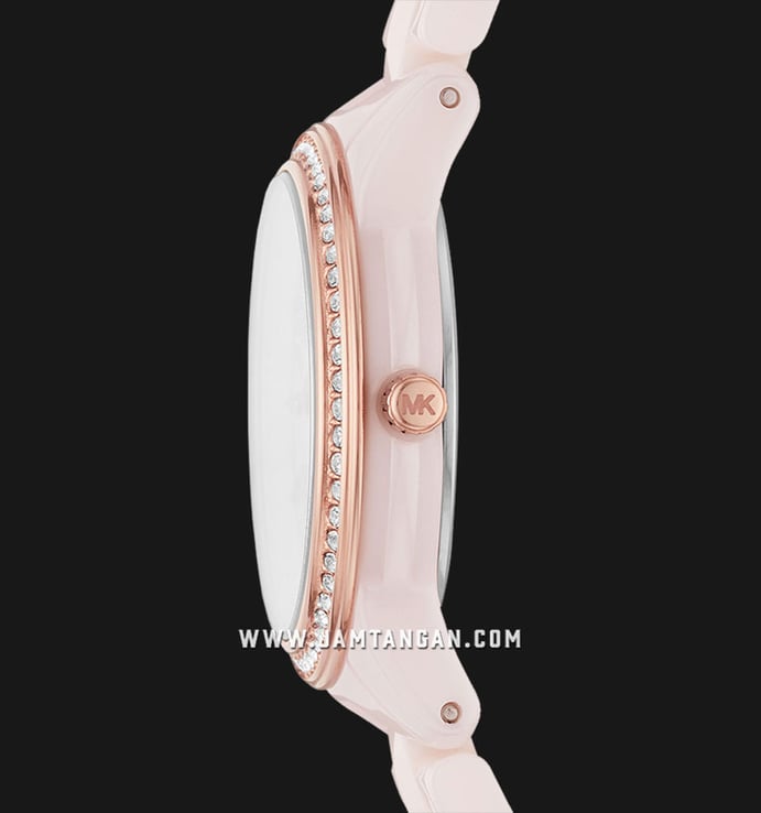 Michael Kors Runway Mercer MK6841 Ladies White Dial Pink Ceramic Strap