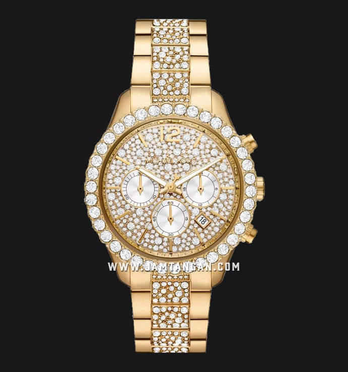 Michael Kors Layton MK6977 Chronograph Ladies Crystals Dial Gold Stainless Steel Strap