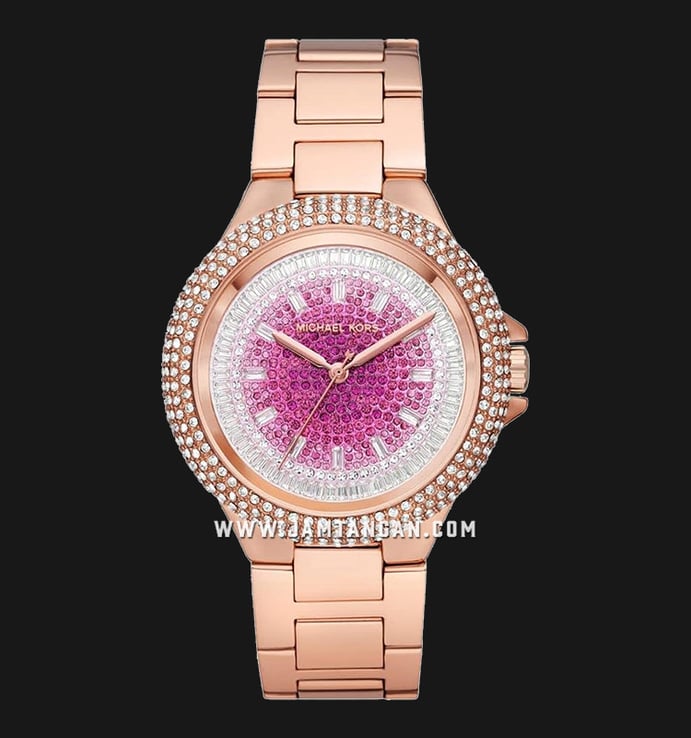 Michael Kors Camille MK7340 Pink Dial Crystal Rose Gold Stainless Steel Strap