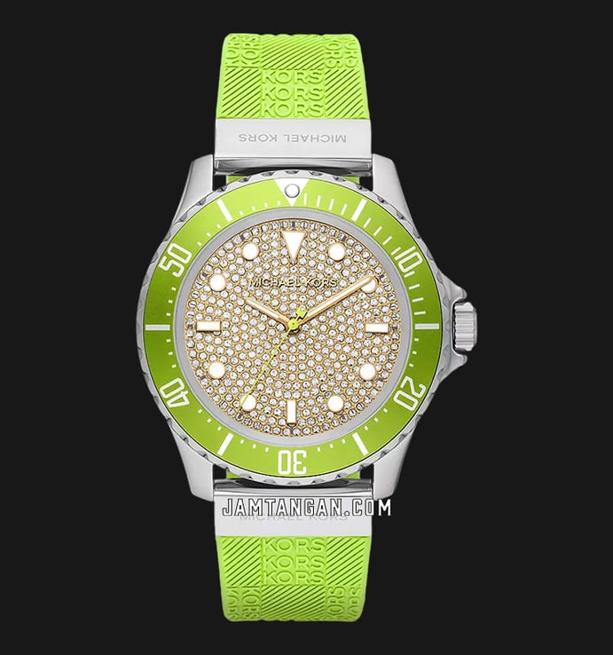 Michael Kors Everest Pave MK7360 Gold Dial Green Embossed Silicone Strap