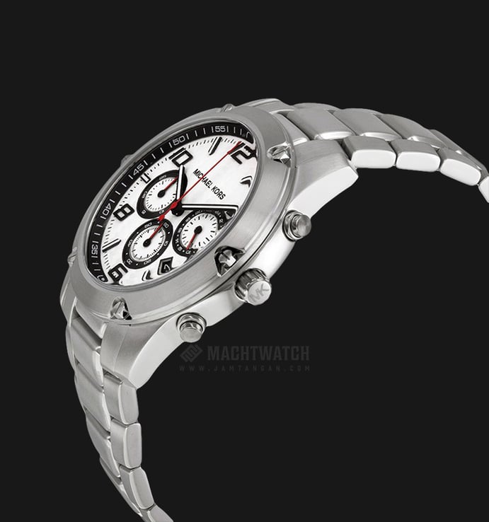 Michael Kors MK8472 Caine Chronograph White Pattern Dial Stainless Steel