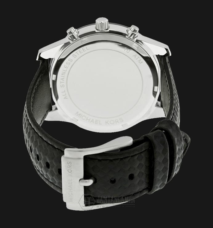 Michael Kors MK8488 Caine Silver Chronograph Black Dial Leather Strap