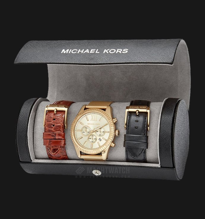 Michael Kors Lexington Interchangeable MK8564SET Chronograph Men Gold Dial Gold St. Steel Strap