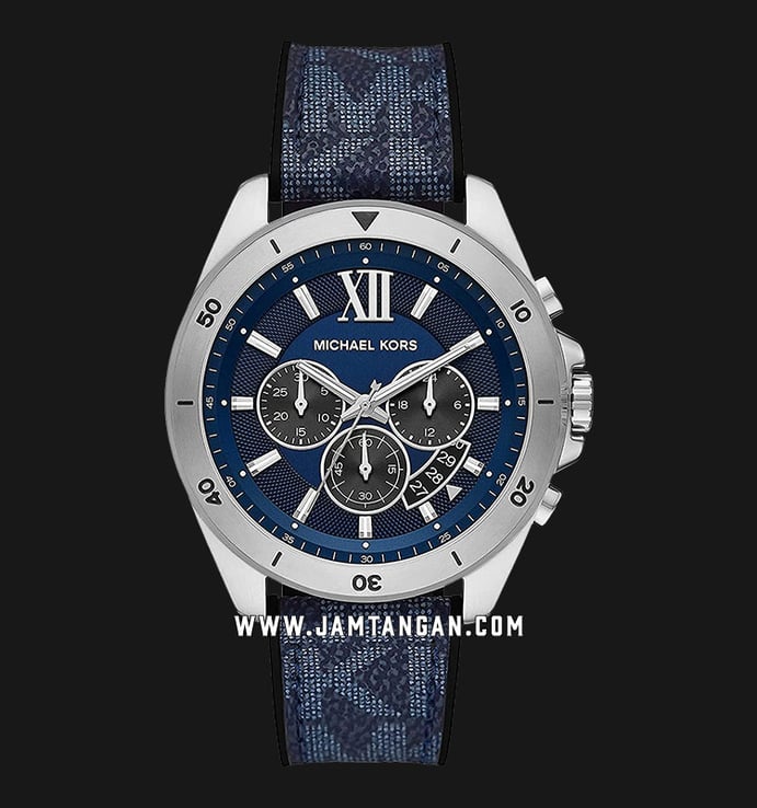 Michael Kors Oversized Brecken MK8923 Chronograph Men Blue Dial Blue Canvas With Leather Strap