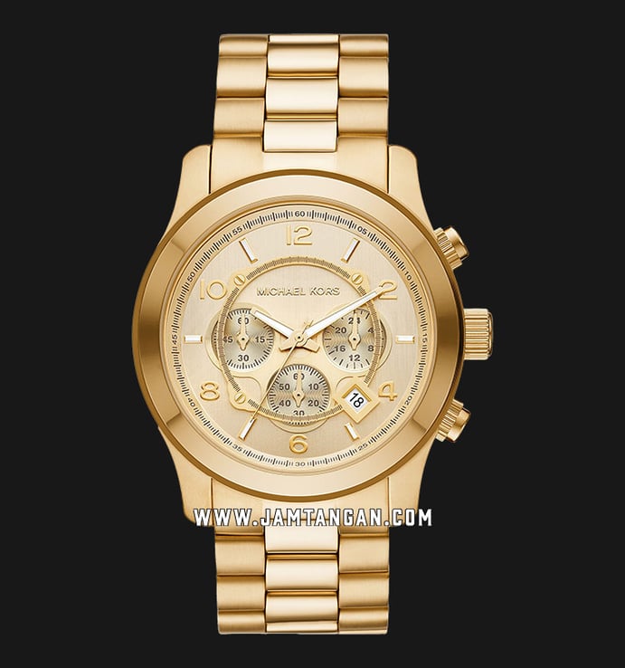 Michael Kors Runway MK9074 Chronograph Gold Dial Gold Stainless Steel Strap